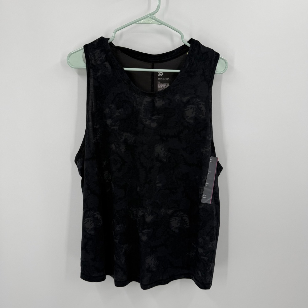 All in Motion Womens Black Marble Print Sleeveless Active Tank Top XXL